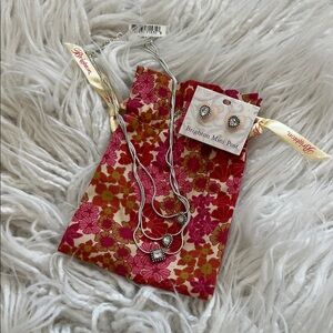 NWT Brighton Silver Jewelry Set with Red Floral Pouch